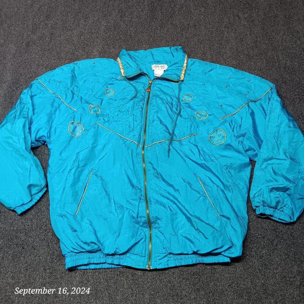 Vintage Euro‎ Joy Windbreaker Lightweight Jacket Women Large Blue